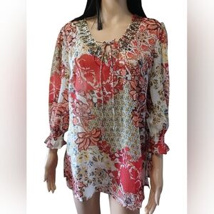 Travel Smith Floral Sheer Top Women's Medium